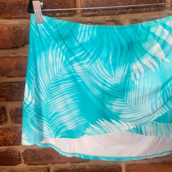 Jantzen Teal Blue Tropical Hawaiian Swim Bathing Suit Over Skirt Women's Size 14 - Picture 5 of 8